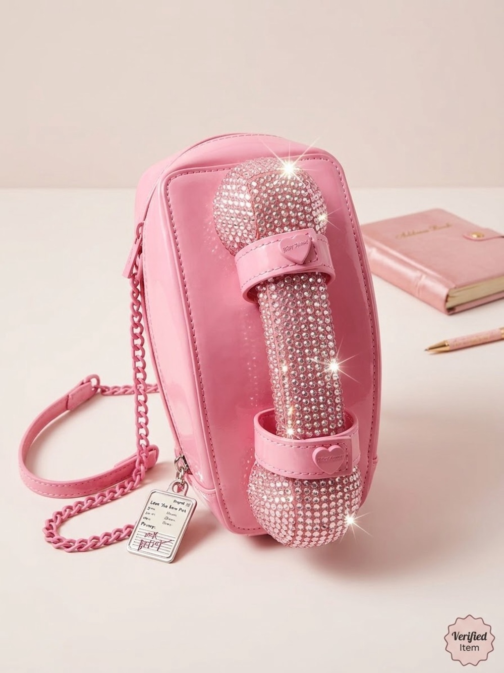Betsey Johnson Pink Rhinestone Handset Crossbody Bag